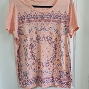 Lucky Brand Orange Pink Graphic Short Sleeve Tee